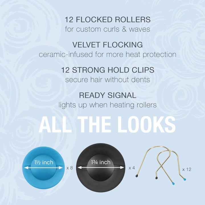 Professional Jumbo and Super Jumbo Ceramic Hot Hair Rollers 12 Piece Set Blue - Total Trends Fusion