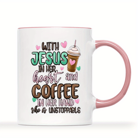 "With Jesus in Her Heart Coffee Mug | 11oz Christian-Themed Ceramic Cup