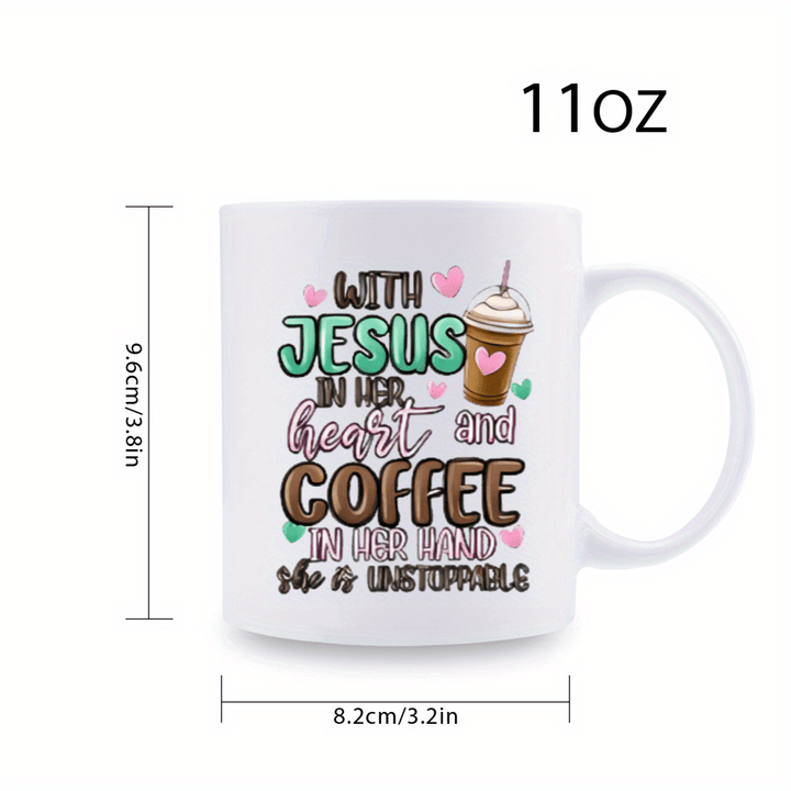 "With Jesus in Her Heart Coffee Mug | 11oz Christian-Themed Ceramic Cup