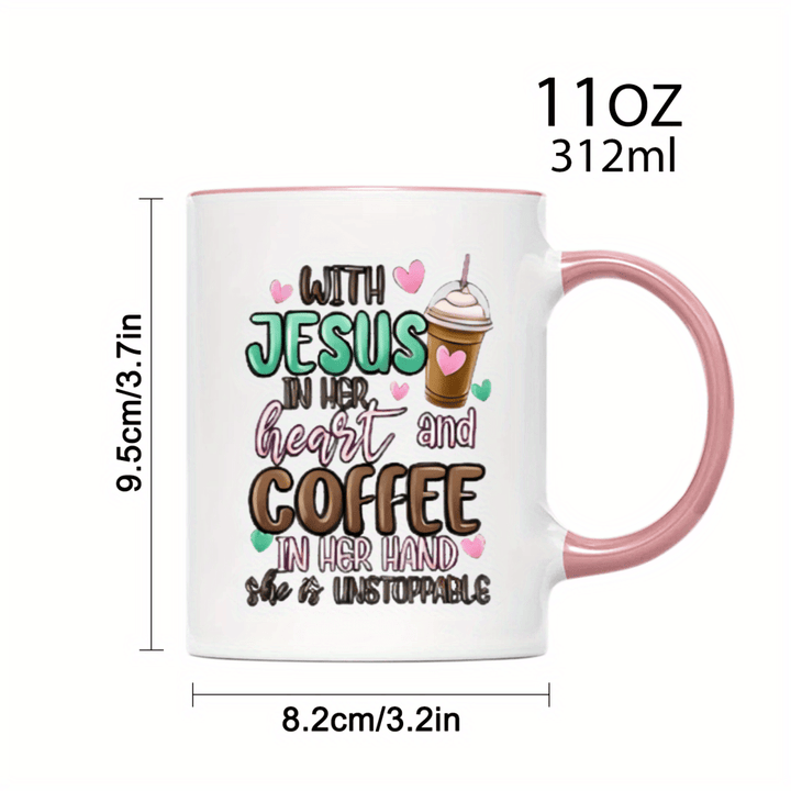 "With Jesus in Her Heart Coffee Mug | 11oz Christian-Themed Ceramic Cup