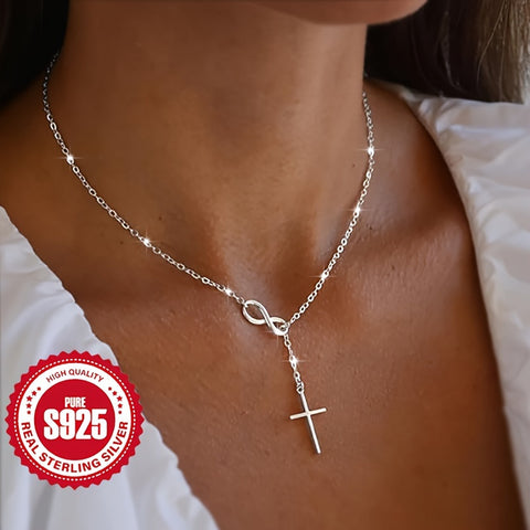 S925 Sterling Silver Infinite Lucky 8 Cross Pendant Necklace for Women Fashionable and Classic Style, Suitable for Daily Wear and Holidays, Perfect Gift Choice-Christmas Gift - Total Trends Fusion