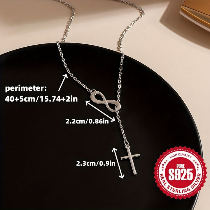 S925 Sterling Silver Infinite Lucky 8 Cross Pendant Necklace for Women Fashionable and Classic Style, Suitable for Daily Wear and Holidays, Perfect Gift Choice-Christmas Gift - Total Trends Fusion