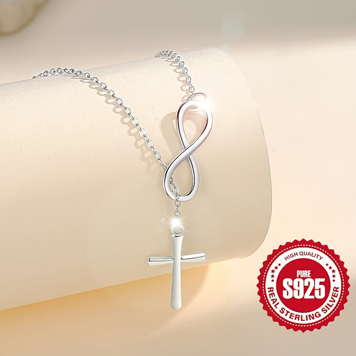 S925 Sterling Silver Infinite Lucky 8 Cross Pendant Necklace for Women Fashionable and Classic Style, Suitable for Daily Wear and Holidays, Perfect Gift Choice-Christmas Gift - Total Trends Fusion