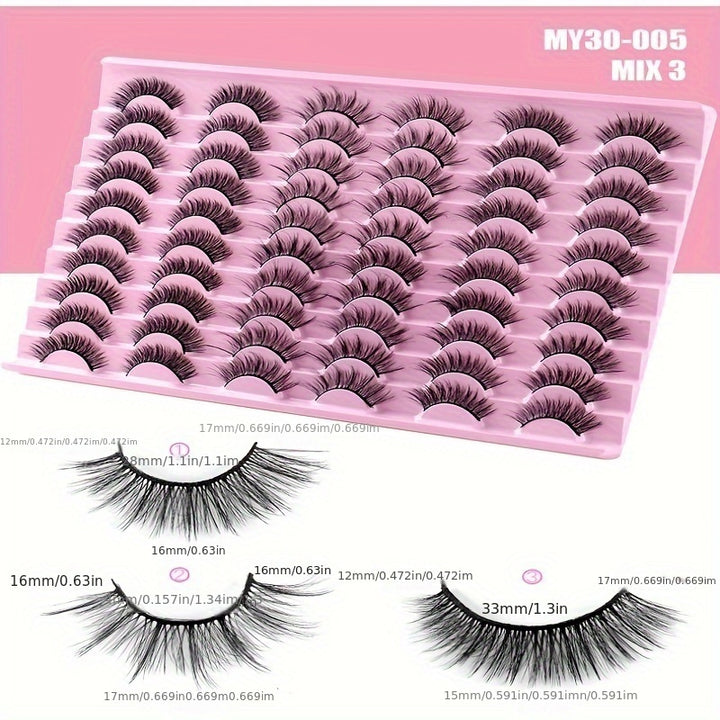 30 Pairs of Luxurious Wispy Lashes - Natural 3D/4D Volume, Fluffy, Soft, Lightweight, Reusable, Easy to Apply Fake Eyelashes Pack for Makeup - Synthetic, 8mm-14mm Length, Versatile 3 Styles - Total Trends Fusion