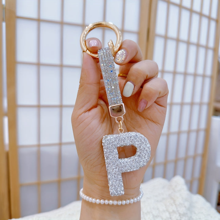 Sparkling Rhinestone Alphabet Keychain - Lucky Crystal Pendant, Shiny Alloy Charm For Bags & Backpacks - Perfect Gift For Birthdays & Special Occasions - Total Trends Fusion