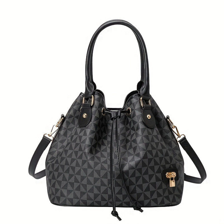 Women's Chic Argyle Pattern Bucket Bag, Drawstring Handbag, Versatile Crossbody Bag & Purse - Total Trends Fusion