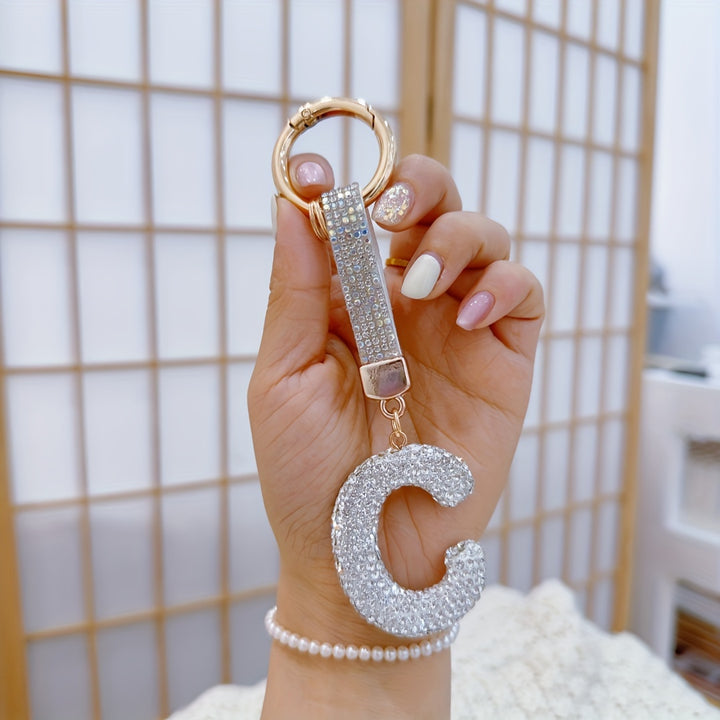 Sparkling Rhinestone Alphabet Keychain - Lucky Crystal Pendant, Shiny Alloy Charm For Bags & Backpacks - Perfect Gift For Birthdays & Special Occasions - Total Trends Fusion