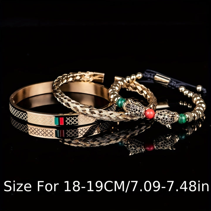 1pc Double Leopard Head Enamel Green Red Bracelet, Stainless Steel Bracelet Bangle, For Men Women - Total Trends Fusion