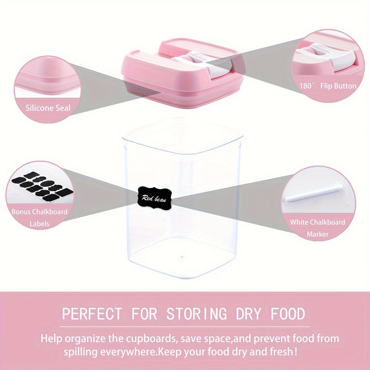 Pink Airtight Food Storage Container Set-10 Piece BPA Free Clear Plastic Cereal Canisters with Easy Lock Lids-Kitchen & Pantry Organization Containers for Sugar, Flour, Cereal, Labels & Marker (SC001, SC002, SC003, SC004) - Total Trends Fusion