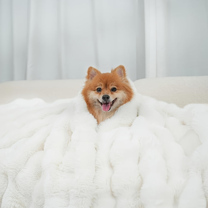 1pc July Casa Luxurious Faux Rabbit Fleece Blanket - Ultra-Soft, Warm & Cozy Throw, 820+GSM - Perfect for Bedroom, Living Room, Dorm, Car, Sofa & Travel - Reversible, All-Season Plush Lightweight Design, Machine Washable, White