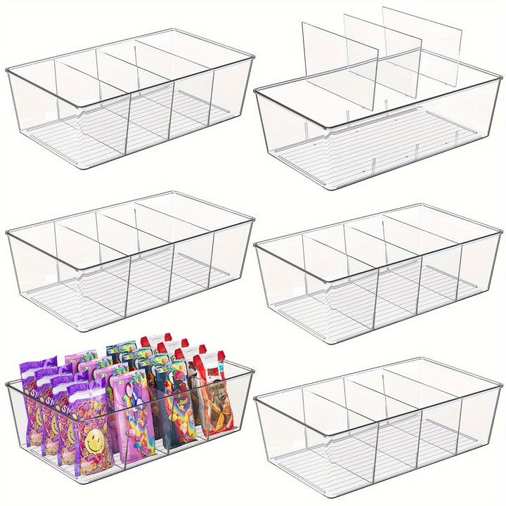 6 Packs Snack Organizers, Pantry Organizer and Storage, Clear Food Storage Organizer Bins, Plastic Fridge Organizer and Cabinet Organizer for Kitchen, Condiment, Pouches Food, Packets Spices - Total Trends Fusion