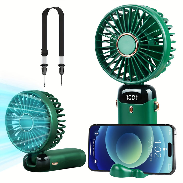 Portable Mini Handheld Fan - 5000mAh USB Rechargeable, Touch Control, 5-Speed Foldable Fan, LED Display, For Home, Office, Outdoor Hand Held/Desk/Neck Fan 3 In 1 Mini Fan With Base - Total Trends Fusion