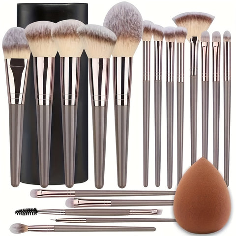 Premium Champagne Golden Makeup Brushes With Travel Portable Case Professional Foundation Blush Eyeshadow Blending Makeup Beauty Tool Christmas Gift Ideal For Women Create Flawless Makeup - Gift Set Mother's Day Gift - Total Trends Fusion