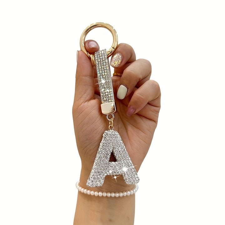 Sparkling Rhinestone Alphabet Keychain - Lucky Crystal Pendant, Shiny Alloy Charm For Bags & Backpacks - Perfect Gift For Birthdays & Special Occasions - Total Trends Fusion