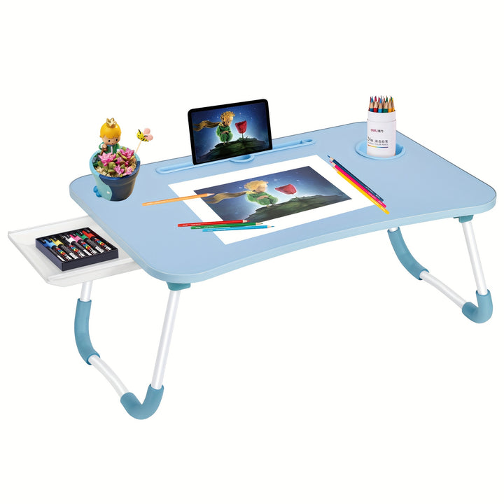 Laptop Bed Desk Table Tray Stand with Cup Holder/Drawer for Bed/Sofa/Couch/Study/Reading/Writing On Low Sitting Floor Large Portable Foldable lap desk bed trays for eating and laptops