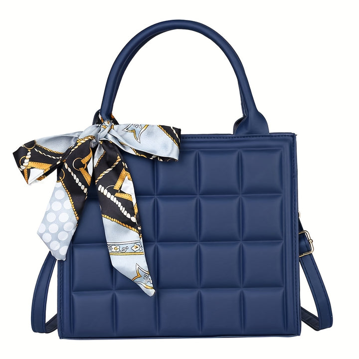 Womens Plaid Vintage Shoulder Bags Soft Embossed Design Crossbody Bags With Chic Scarf Pendant Commuter Office Bags - Total Trends Fusion