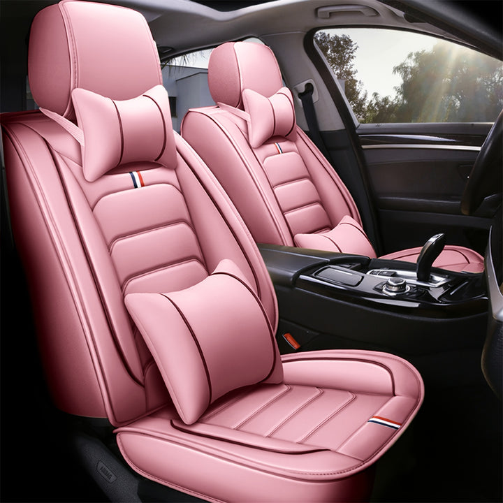 Pink 5 Seat Car Seat Covers Full Set Seat Cushion Covers Faux Leather Waterproof For Car Sedan SUV Truck Vans Front & Rear Row Seat 360° Full Protector - Total Trends Fusion