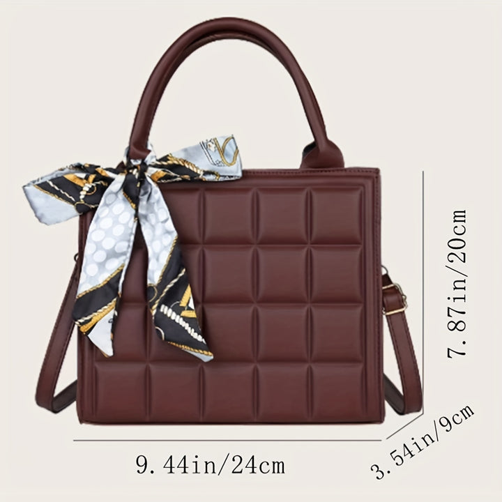Womens Plaid Vintage Shoulder Bags Soft Embossed Design Crossbody Bags With Chic Scarf Pendant Commuter Office Bags - Total Trends Fusion
