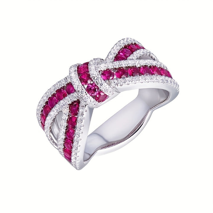 Elegant Silver-Plated Bow Knot Ring with July Gemstone - Chic Gift for Engagement & Party - Total Trends Fusion