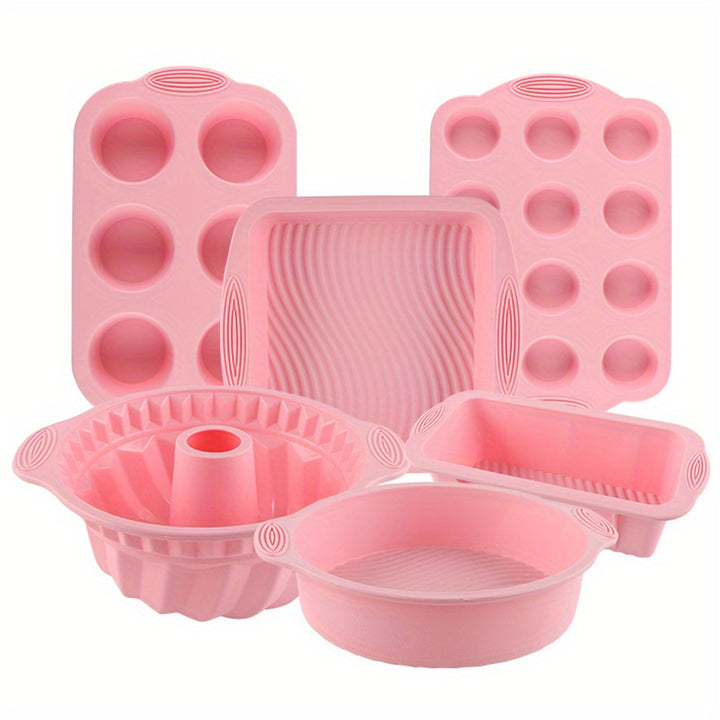 6pcs, Nonstick Silicone Bakeware Set, Cake Pan, Muffin Pan, Bundt Pan, Loaf Pan, Heat Resistant Bread Molds, Baking Tools, Kitchen Gadgets, Kitchen Accessories - Total Trends Fusion