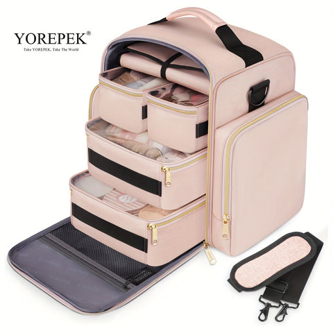 Large Travel Makeup Bag Organizer with 4 Removable Cases & 1 Jewelry Organizer Roll, Multiple Storage Pockets Cosmetic Bag Holds Toiletries/Skin Care/Hair Supplies/Brush, Gift For Women, Pink - Total Trends Fusion
