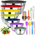 Bowls With Airtight Lids, 20 Piece Stainless Steel Metal Nesting Bowls, Non-Slip Colorful Silicone Bottom, Size 7, 3.5, 2.5, 2.0, 1.5, 1, 0.67QT, Great For Mixing, Baking, Serving - Total Trends Fusion