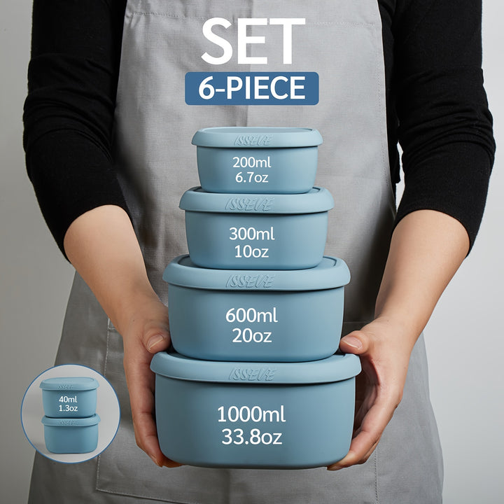 6Pcs/Set Nesting Silicone Food Storage Containers With Lids, BPA Free Reusable Meal Prep Silicone Containers Airtight, Freezer Dishwasher Safe (33.8oz, 20oz, 10oz, 6.7oz, 1.3oz) - Total Trends Fusion