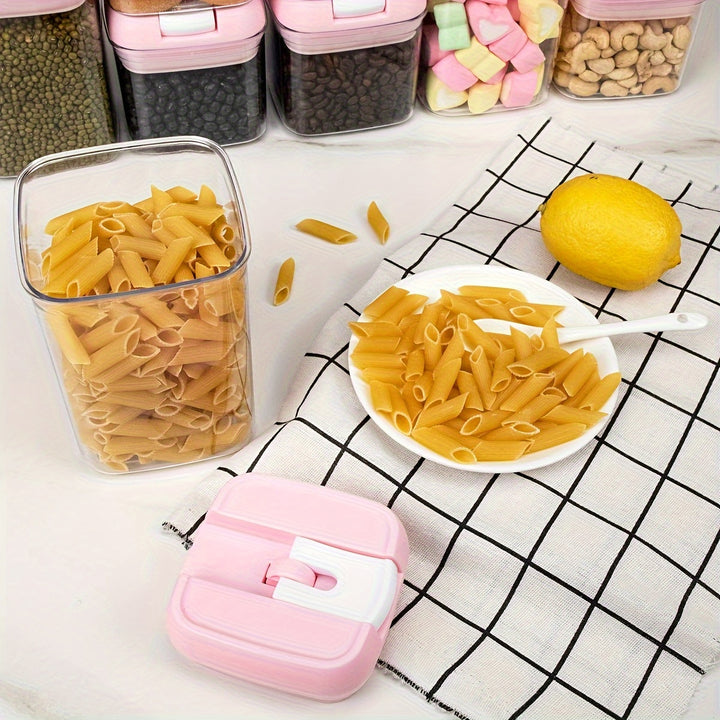 Pink Airtight Food Storage Container Set-10 Piece BPA Free Clear Plastic Cereal Canisters with Easy Lock Lids-Kitchen & Pantry Organization Containers for Sugar, Flour, Cereal, Labels & Marker (SC001, SC002, SC003, SC004) - Total Trends Fusion