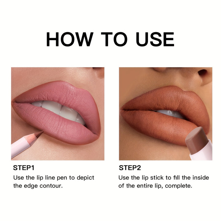 Ushas, 1Set, Long-Lasting Matte Nude Lipsticks With Lip Liner - Waterproof, 12 Shades, Makeup Essentials For Daily Wear, All Skin Types - Long-Lasting, Hydrating, And Nourishing Lip Care For Women - Total Trends Fusion