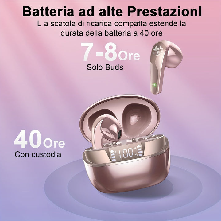 40H Wireless Earbuds with ENC Noise-Cancelling Mic – HiFi Stereo Sound, Touch Control, LED Display, Wireless 5.3 Headphones - Total Trends Fusion