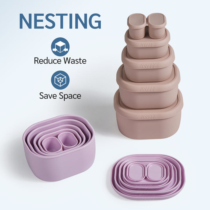 6Pcs/Set Nesting Silicone Food Storage Containers With Lids, BPA Free Reusable Meal Prep Silicone Containers Airtight, Freezer Dishwasher Safe (33.8oz, 20oz, 10oz, 6.7oz, 1.3oz) - Total Trends Fusion