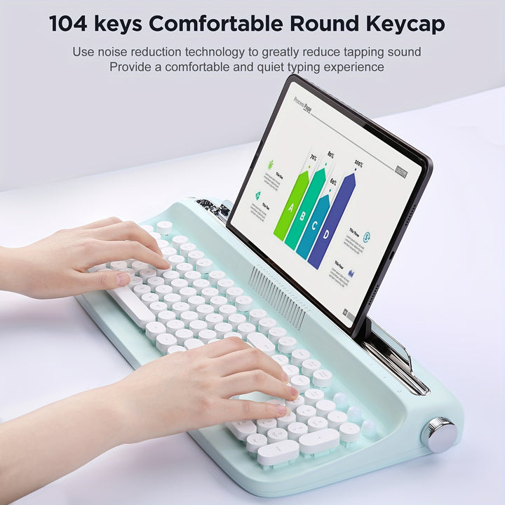 YUNZII ACTTO B503 Mint Wireless Typewriter Keyboard, Retro BT Aesthetic Keyboard With Integrated Stand For Multi-Device - Total Trends Fusion