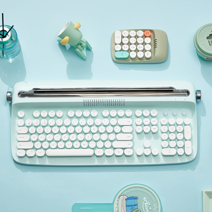 YUNZII ACTTO B503 Mint Wireless Typewriter Keyboard, Retro BT Aesthetic Keyboard With Integrated Stand For Multi-Device - Total Trends Fusion