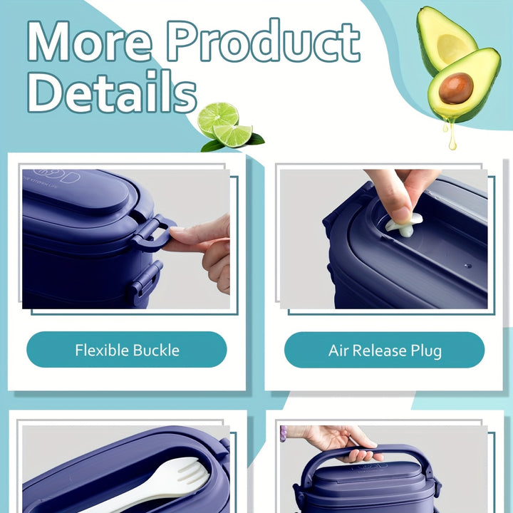 Bento Box Adults Lunch Box: Stackable Lunchbox w/Utensils, Leak-Proof Portable Lunch Container w/Divided Compartments, 1550ml Microwave Safe Lunch Box for Work, Outdoors - Total Trends Fusion
