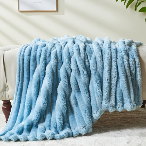Plush Plush Blanket Super Soft Artificial Rabbit Blanket - Thick Stripes Multi-purpose All Year Round - Ideal For Bedroom, Hotel, Dormitory Decoration Artificial Rabbit Blanket