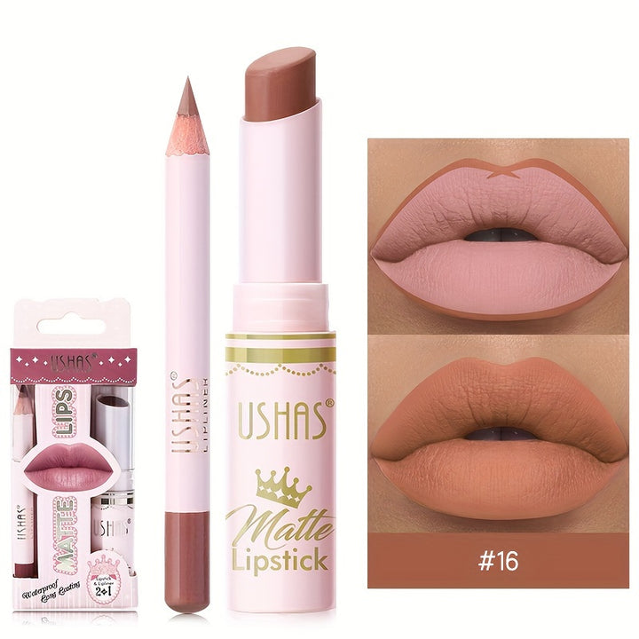 Ushas, 1Set, Long-Lasting Matte Nude Lipsticks With Lip Liner - Waterproof, 12 Shades, Makeup Essentials For Daily Wear, All Skin Types - Long-Lasting, Hydrating, And Nourishing Lip Care For Women - Total Trends Fusion