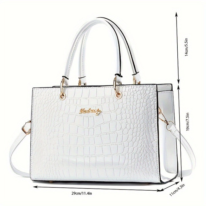 Chic Crocodile-Pattern Shoulder Bag for Women: Elegant, Versatile with Secure Zipper, Polyester-Lined Messenger Bag for Every Occasion - Total Trends Fusion