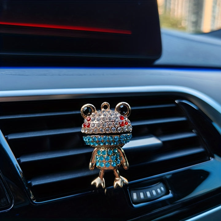 1pc Rhinestone Frog Design Car Air Outlet Aromatherapy Diffuser Clip, Shiny Cartoon Frog Shape Car Perfume Clip, Car Air Outlet Decoration Accessories - Total Trends Fusion