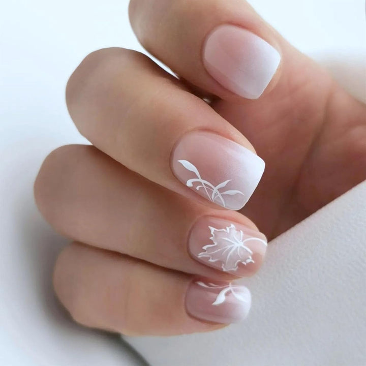 French Tip Press on Nails Short Square Fake Nails with Leopard Print French Bow Designs Nude Glue on Nails Press Ons Glossy False Nails Reusable Cute Stick on Nails for Women 24 Pcs