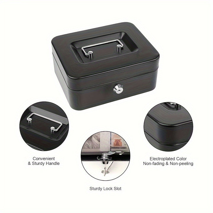 1pc Metal Cash Storage With Key Lock, Secure Metal Key-Lock Storage Box With Top Handle Holder, Adult Piggy Bank, Coin Saver, Cash Register For Daily Office Use - Total Trends Fusion