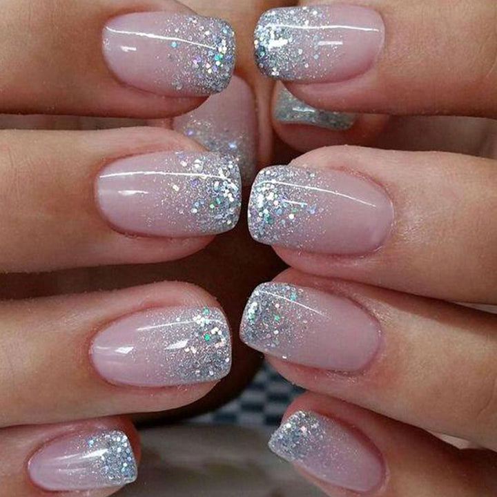 French Tip Press on Nails Short Square Fake Nails with Leopard Print French Bow Designs Nude Glue on Nails Press Ons Glossy False Nails Reusable Cute Stick on Nails for Women 24 Pcs
