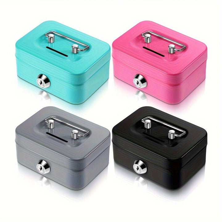 1pc Metal Cash Storage With Key Lock, Secure Metal Key-Lock Storage Box With Top Handle Holder, Adult Piggy Bank, Coin Saver, Cash Register For Daily Office Use - Total Trends Fusion