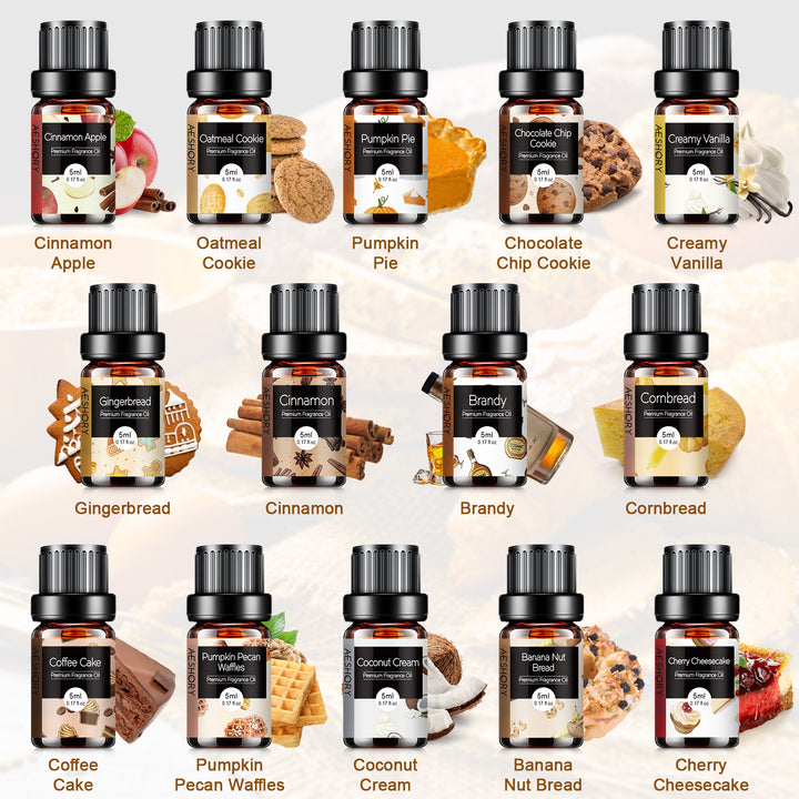 Bakery Essential Oils Set - Fragrance Oil for Diffusers, Candle Making - Pumpkin Pie, Coffee Cake, Oatmeal Cookie, Gingerbread, Cinnamon Apple Aromatherapy Scented Oils (5ml) - Total Trends Fusion