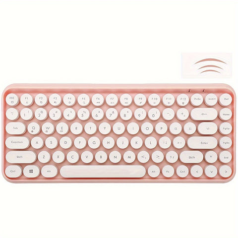 ZIYOU LANG Wireless BT Keyboard, Mini Portable 84-Key Typewriter Retro Round Keycaps Keyboard, Compatible With Android, Windows, PC, Tablet-Dark, Perfer For Home And Office Keyboards(Pink) - Total Trends Fusion