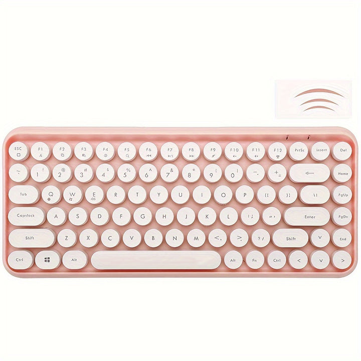 ZIYOU LANG Wireless BT Keyboard, Mini Portable 84-Key Typewriter Retro Round Keycaps Keyboard, Compatible With Android, Windows, PC, Tablet-Dark, Perfer For Home And Office Keyboards(Pink) - Total Trends Fusion