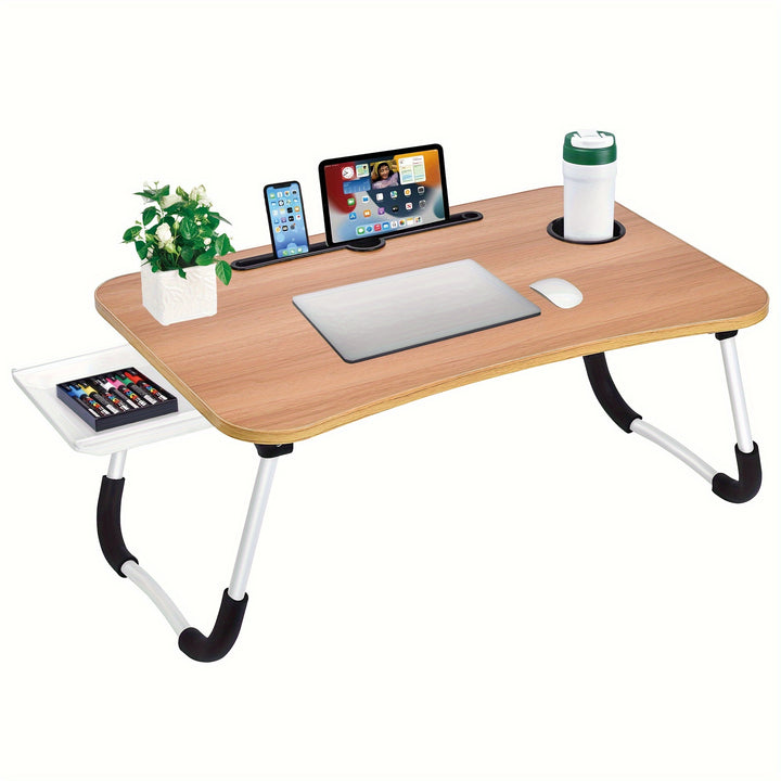 Laptop Bed Desk Table Tray Stand with Cup Holder/Drawer for Bed/Sofa/Couch/Study/Reading/Writing On Low Sitting Floor Large Portable Foldable lap desk bed trays for eating and laptops - Total Trends Fusion