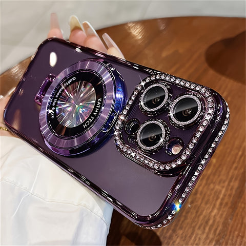 Luxury Bling Glitter Ring Bracket Magnetic Plating Phone Case For IPhone 15 14 13 12 11 Pro Max 15 Plus Kickstand Shockproof Soft Back Cove Accessories Protection - Total Trends Fusion