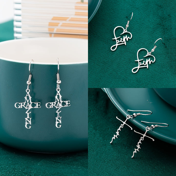 3 Pairs Stainless Steel Amazing Grace Shaped Hook Dangle Earrings, Unisex Jewelry for Daily Accessories and Chic Gifts