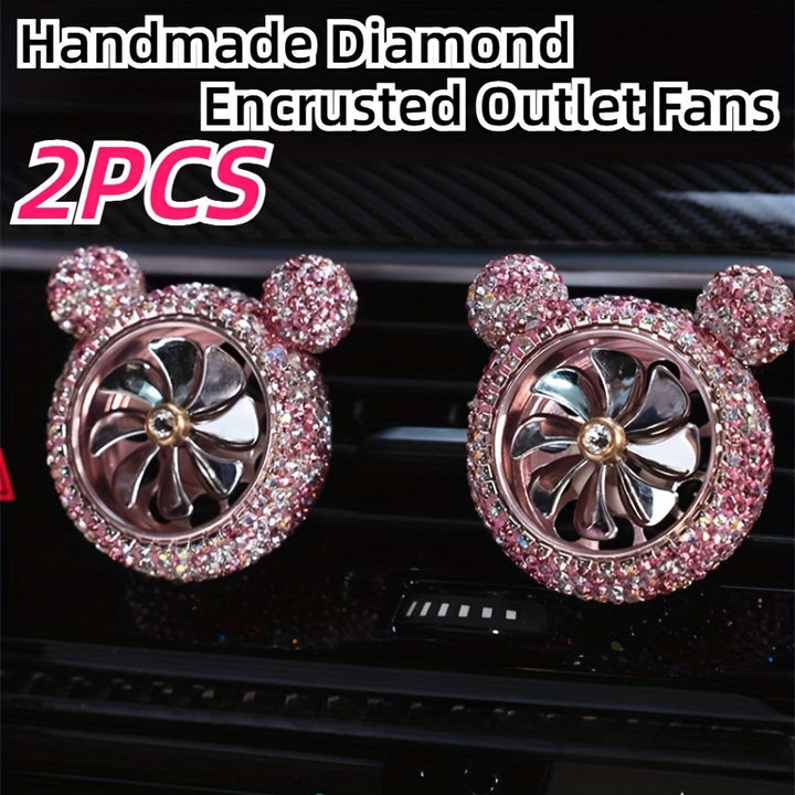 2pcs car diamond-inset tuyere rotary fan car perfume car tuyere clip decoration air conditioning port - Total Trends Fusion