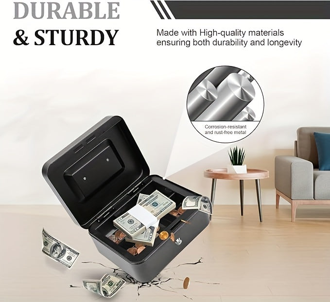 1pc Metal Cash Storage With Key Lock, Secure Metal Key-Lock Storage Box With Top Handle Holder, Adult Piggy Bank, Coin Saver, Cash Register For Daily Office Use